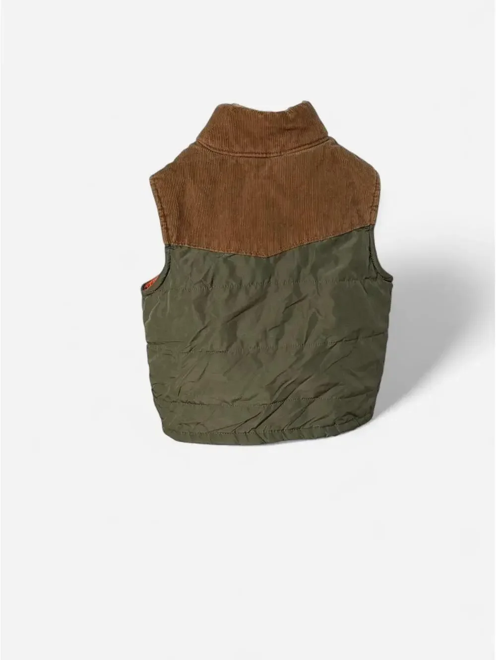 Toddler Western Quilted Puffer Vest Olive Green Brown Corduroy 2T